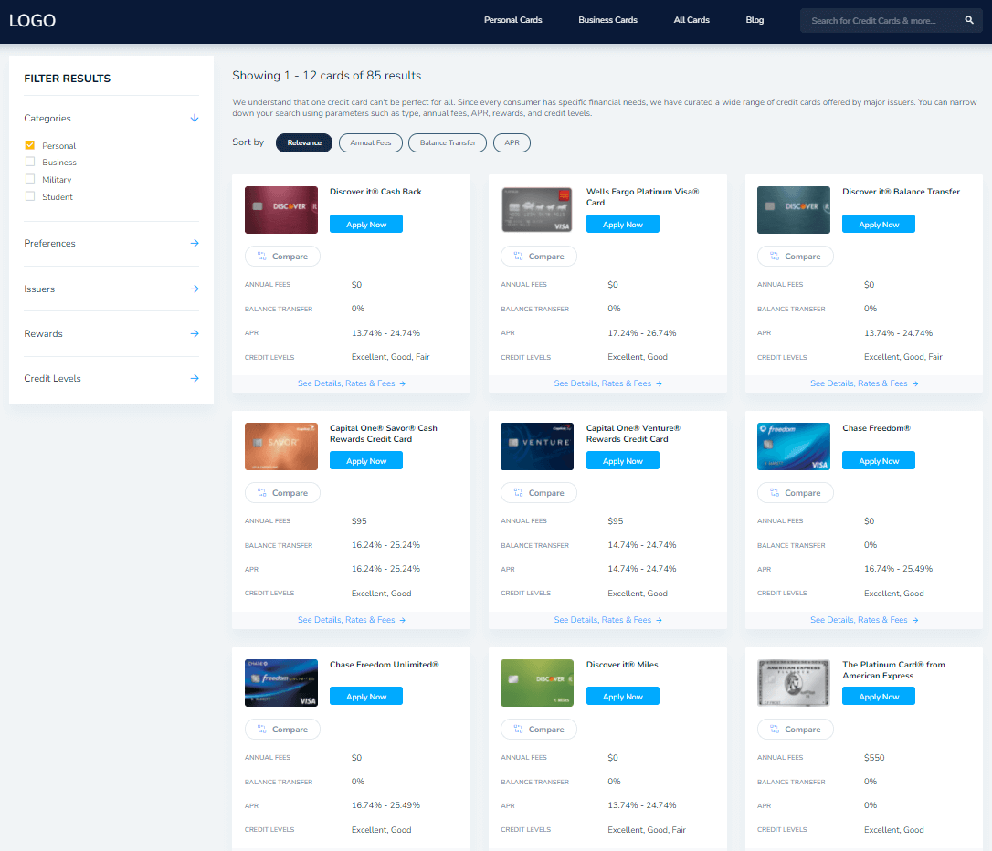 Credit Card Compare Site