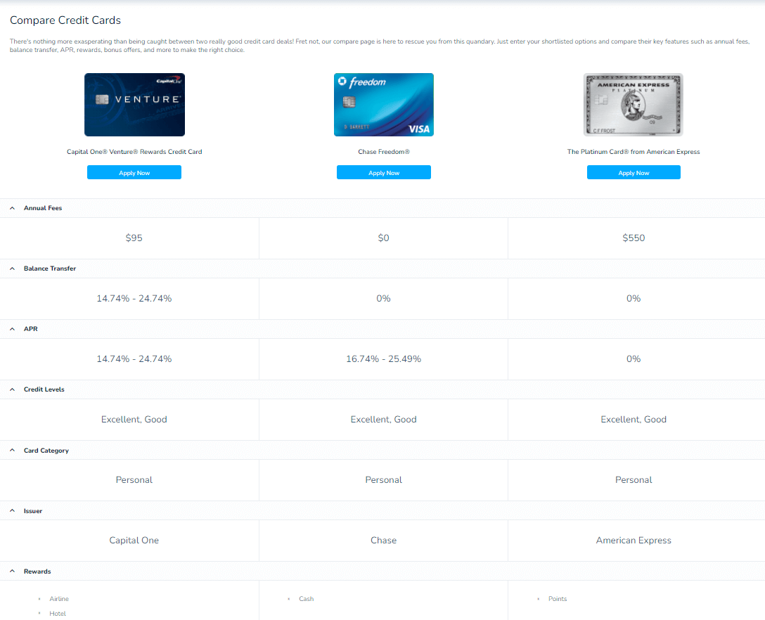 Credit Card Compare Site